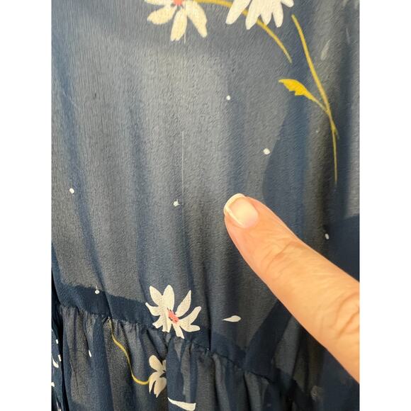 Torrid Size 2 2X 18/20 Blue Chiffon White Daisy Floral Hi-Low 3/4 Sleeve Blouse - Picture 4 of 9